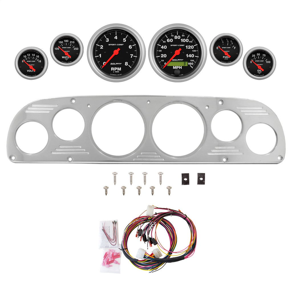 AutoMeter Sport-Comp 57-60 Ford Truck Billet Panel/Gauge Kit - 3-3/8in. (x2) & 2-1/16in. (x4) (2958-11)