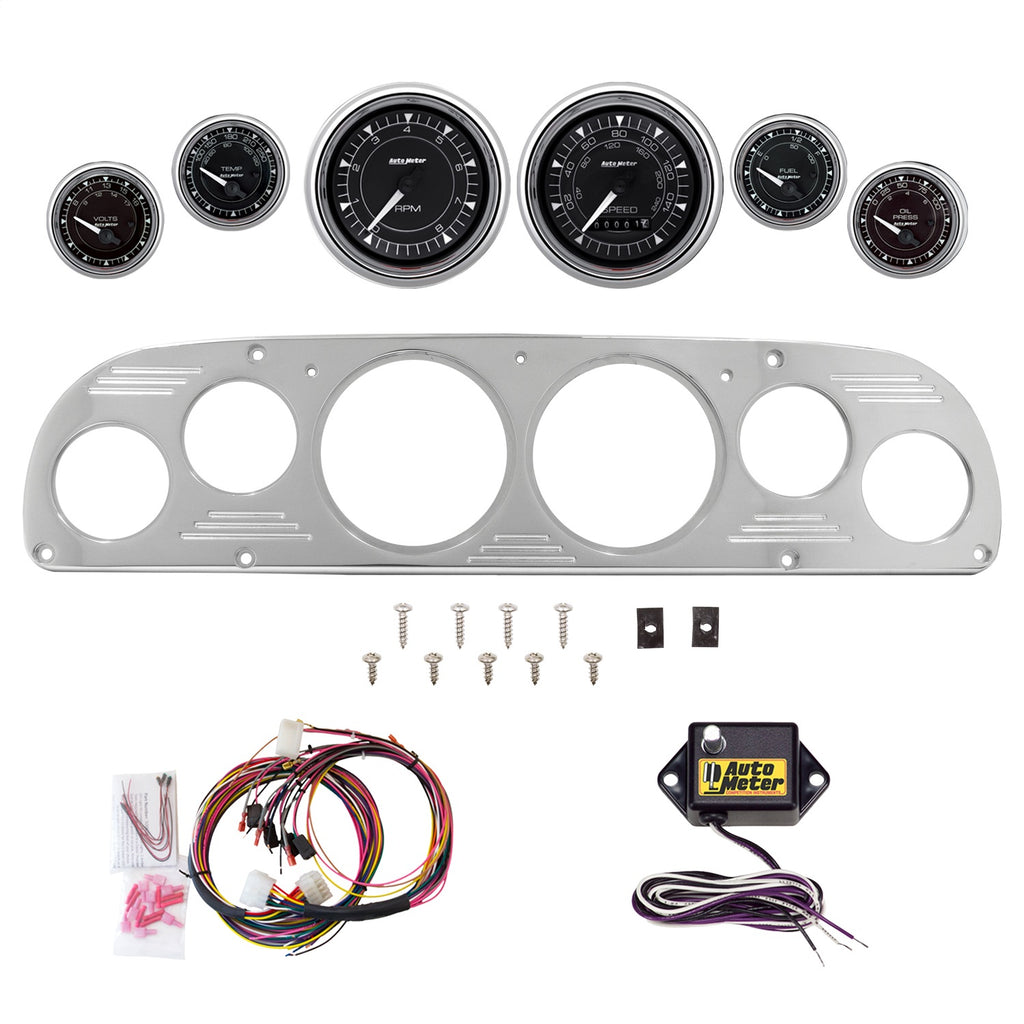 AutoMeter Chrono Chrome 57-60 Ford Truck Billet Panel/Gauge Kit - 3-3/8in. (x2) & 2-1/16in. (x4) (2958-15)