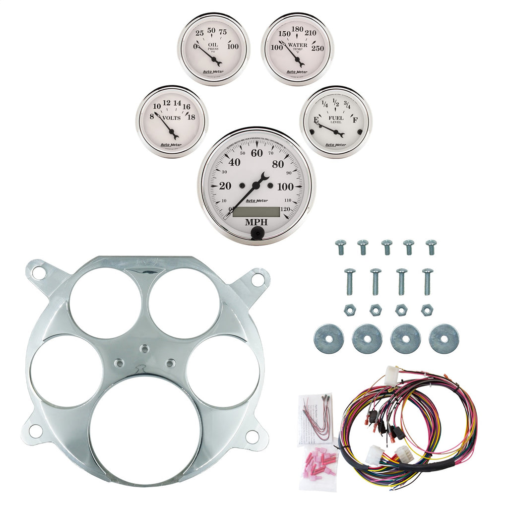 AutoMeter Old Tyme White 61-66 Ford Truck Billet Panel/Gauge Kit - 3-1/8in. (x1) & 2-1/16in. (x4) (2959-08)