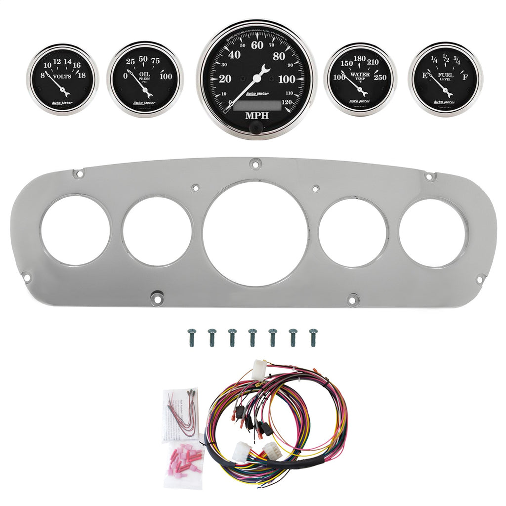 AutoMeter Old Tyme Black 65-66 Ford Truck Billet Panel/Gauge Kit - 3-1/8in. (x1) & 2-1/16in. (x4) (2960-07)