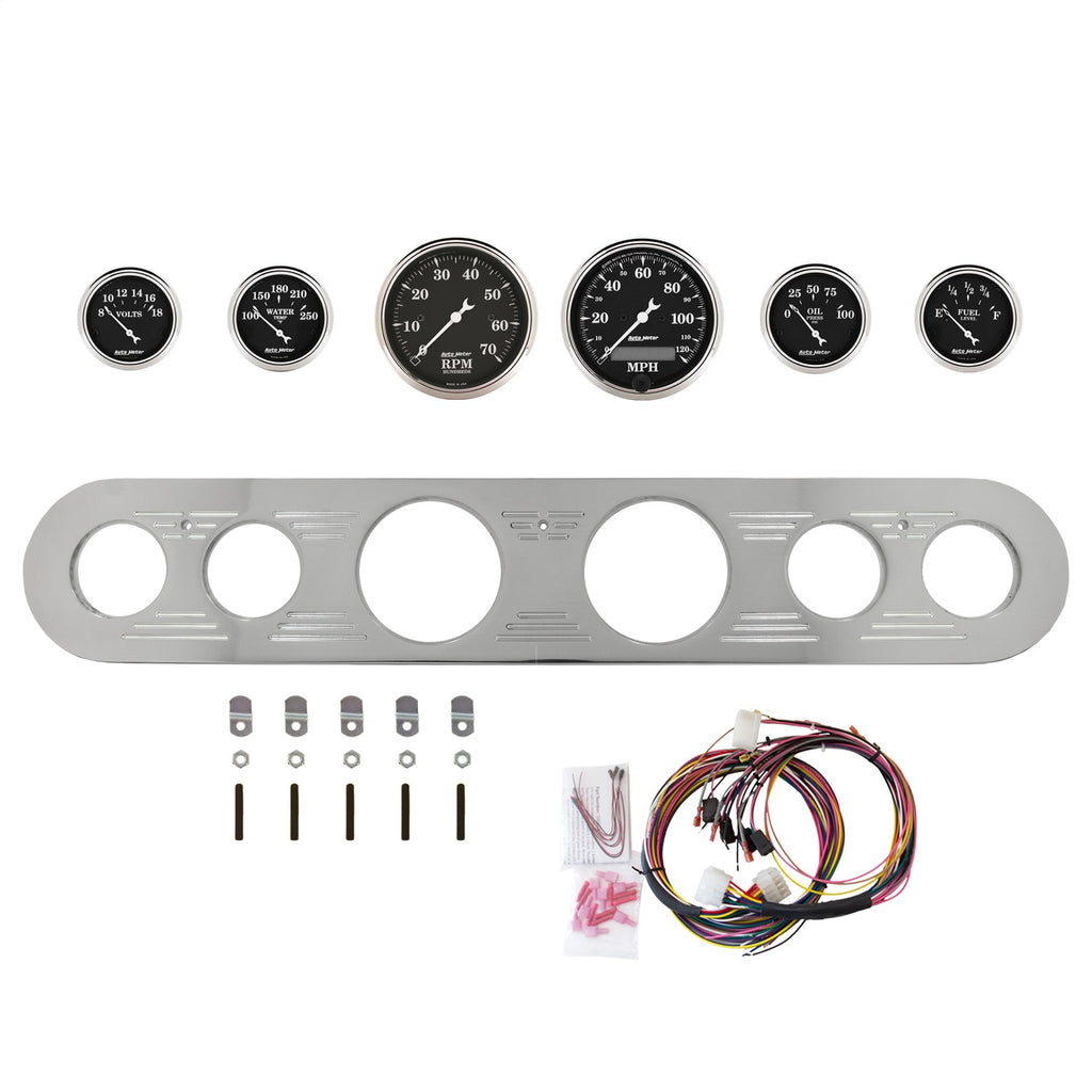 AutoMeter Old Tyme Black 67-72 Ford Truck Billet Panel/Gauge Kit - 3-1/8in. (x2) & 2-1/16in. (x4) (2961-07)
