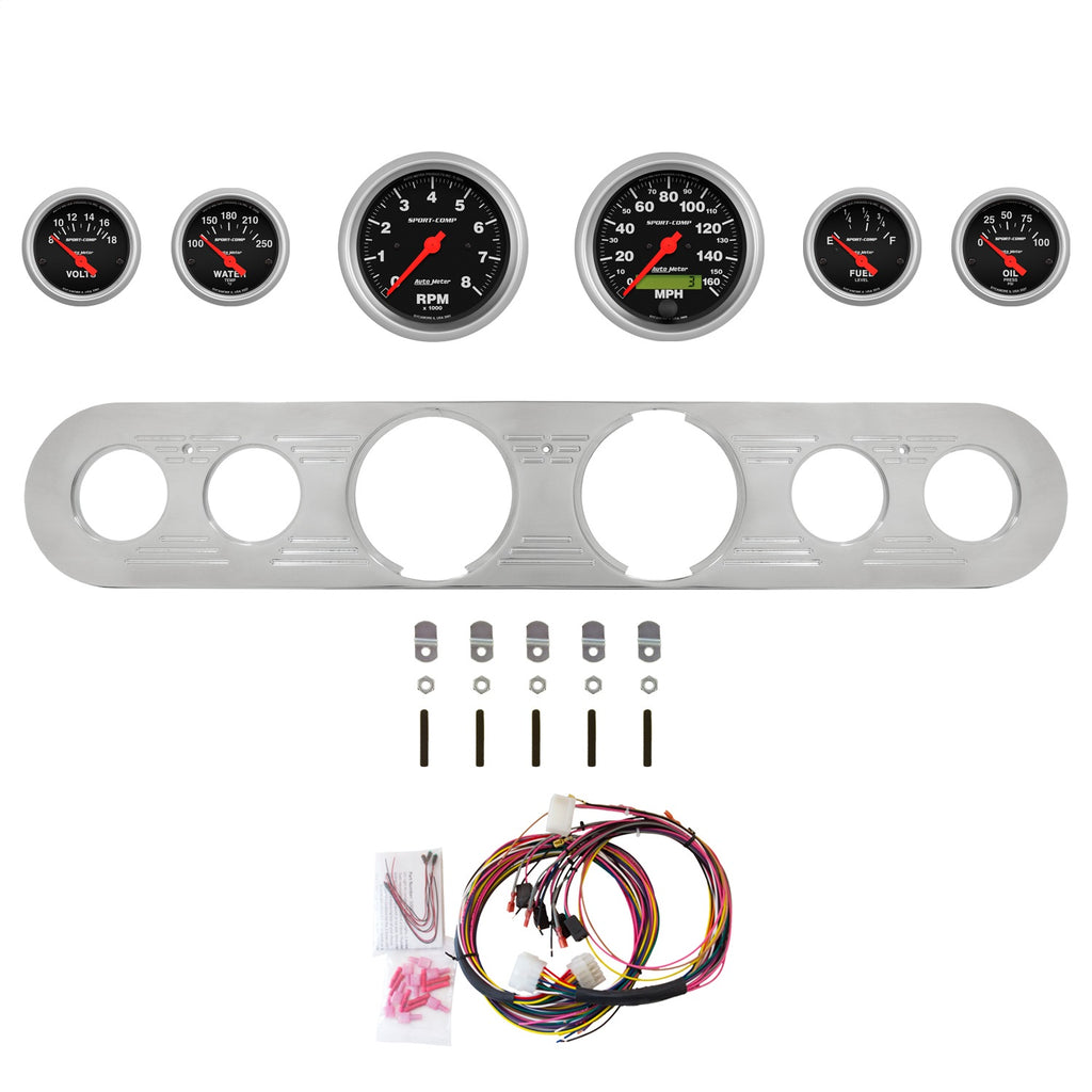 AutoMeter Sport-Comp 67-72 Ford Truck Billet Panel/Gauge Kit - 3-3/8in. (x2) & 2-1/16in. (x4) (2962-11)