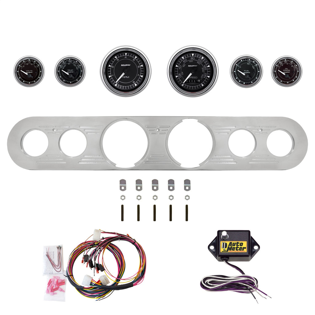 AutoMeter Chrono Chrome 67-72 Ford Truck Billet Panel/Gauge Kit - 3-3/8in. (x2) & 2-1/16in. (x4) (2962-15)