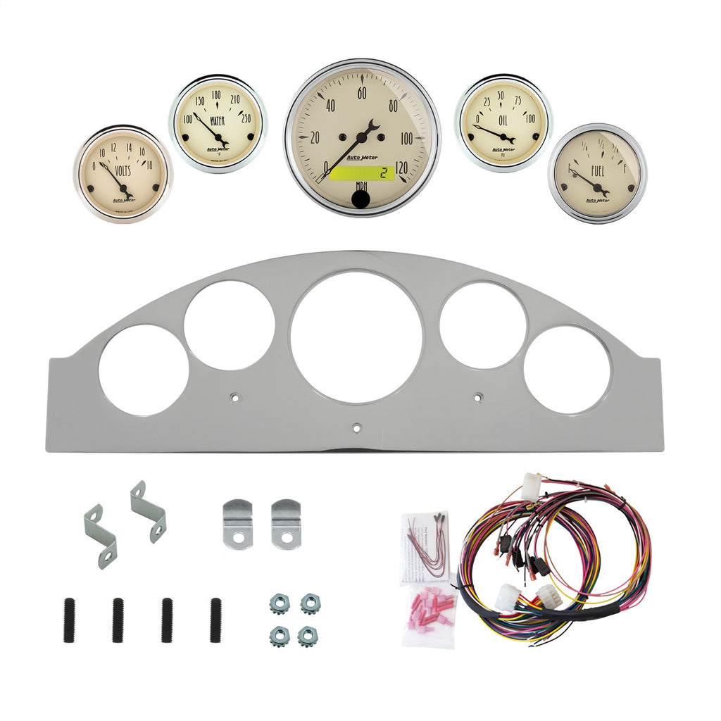 AutoMeter Antique Beige 1957 Ford Fairlane Billet Panel/Gauge Kit - 3-1/8in. (x1) & 2-1/16in. (x4) (2963-02)