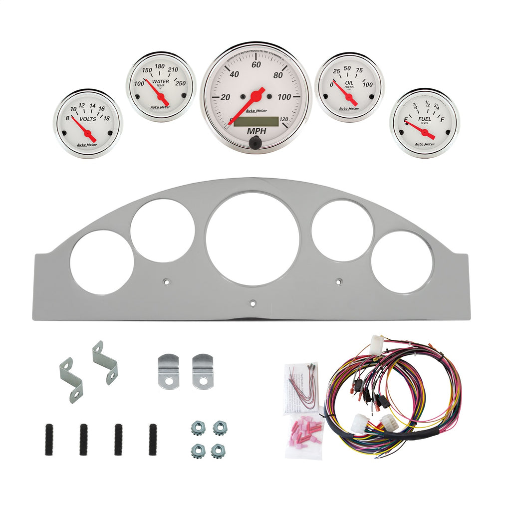 AutoMeter Arctic White 1957 Ford Fairlane Billet Panel/Gauge Kit - 3-1/8in. (x1) & 2-1/16in. (x4) (2963-03)