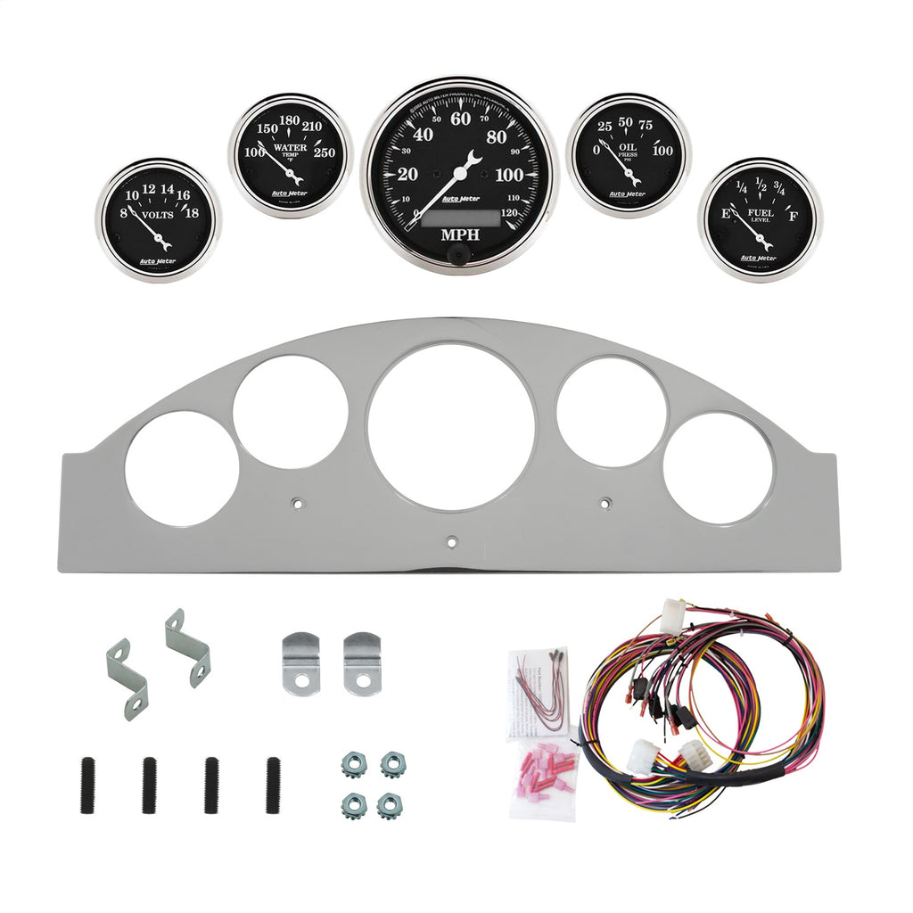 AutoMeter Old Tyme Black 1957 Ford Fairlane Billet Panel/Gauge Kit - 3-1/8in. (x1) & 2-1/16in. (x4) (2963-07)