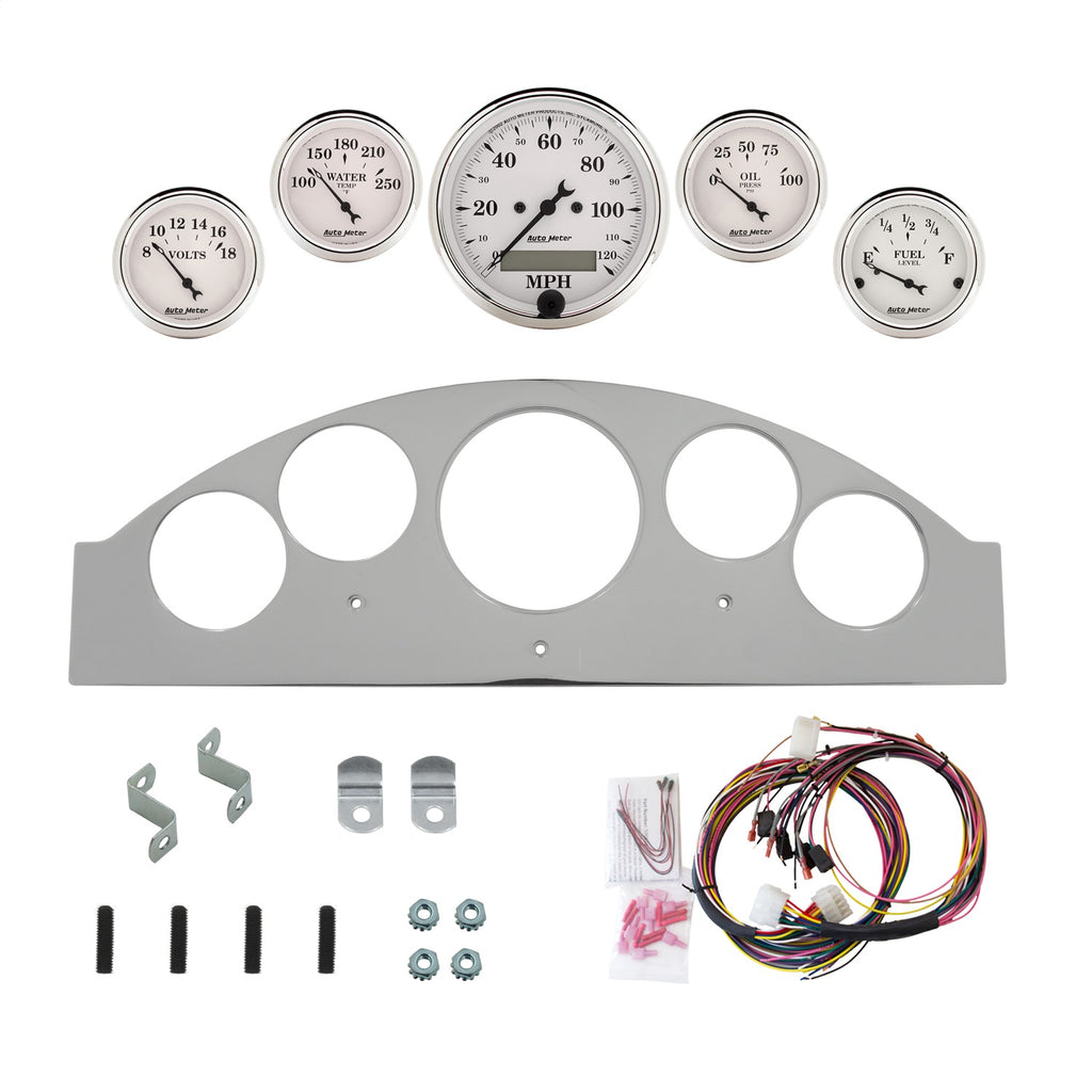 AutoMeter Old Tyme White 1957 Ford Fairlane Billet Panel/Gauge Kit - 3-1/8in. (x1) & 2-1/16in. (x4) (2963-08)