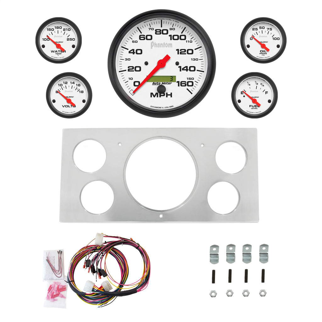 AutoMeter Phantom 73-79 Ford Truck Direct-Fit Billet Panel/Gauge Kit - 5in. (x1) & 2-1/16in. (x4) (2965-09)