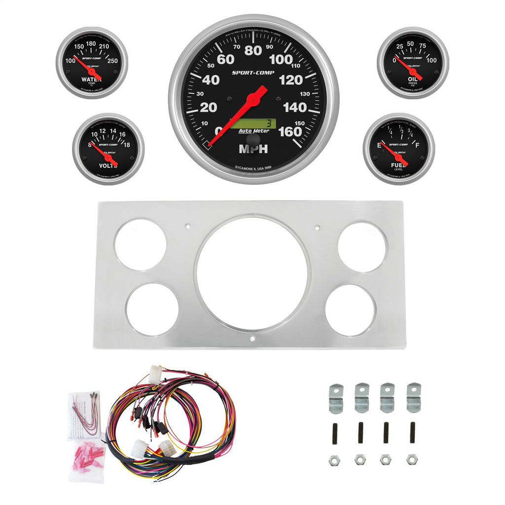 AutoMeter Sport-Comp 73-79 Ford Truck Direct-Fit Billet Panel/Gauge Kit - 5in. (x1) & 2-1/16in. (x4) (2965-11)