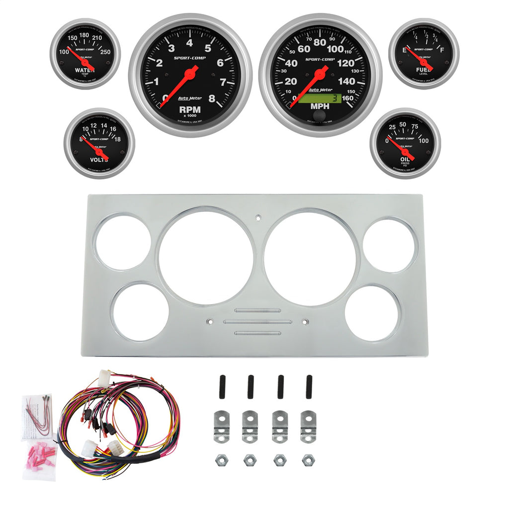 AutoMeter Sport-Comp 73-79 Ford Truck Billet Panel/Gauge Kit Super - 3-3/8in. (x2) & 2-1/16in. (x4) (2967-11)