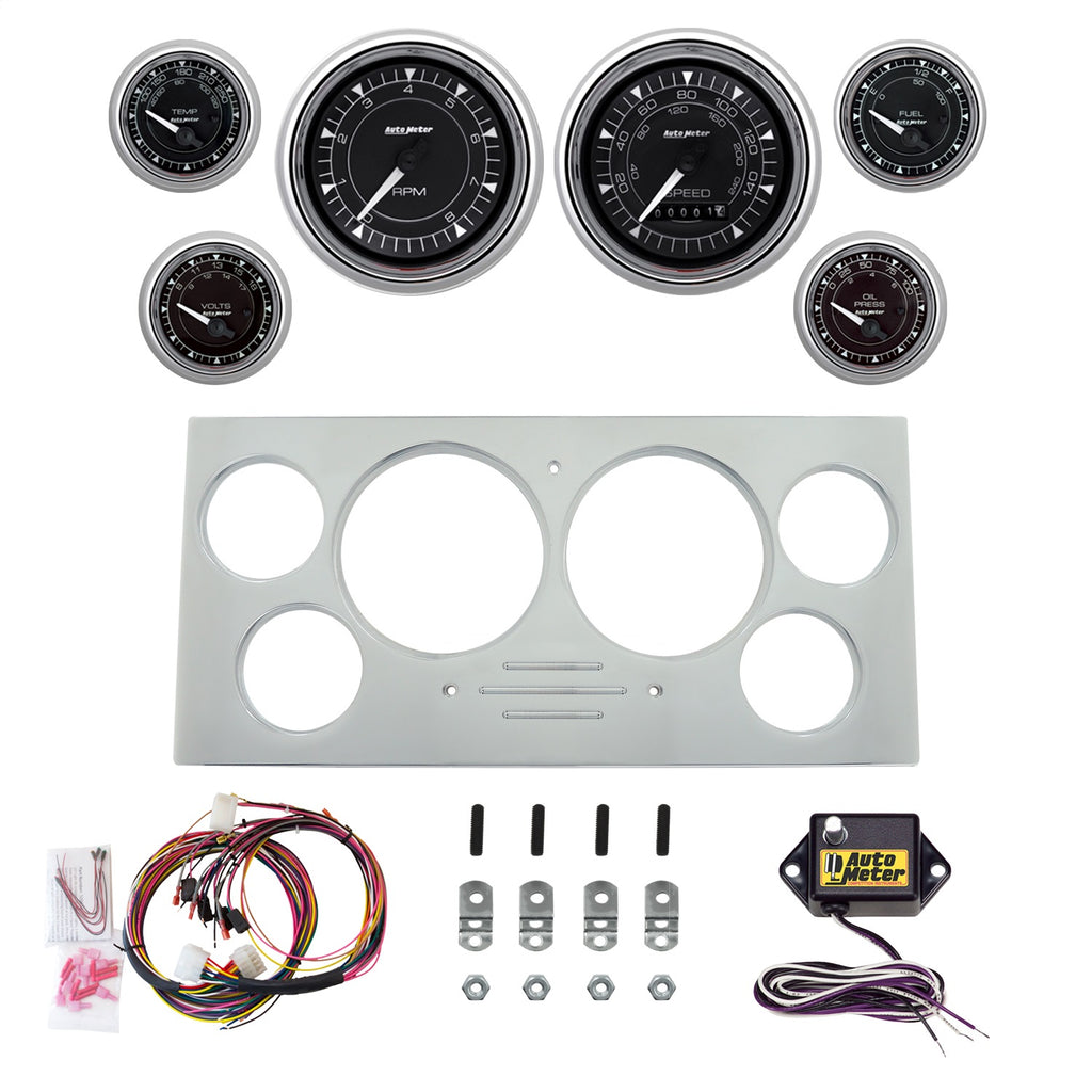 AutoMeter Chrono Chrome 73-79 Ford Truck Billet Panel/Gauge Kit Super - 3-3/8in. (2) & 2-1/16in. (4) (2967-15)
