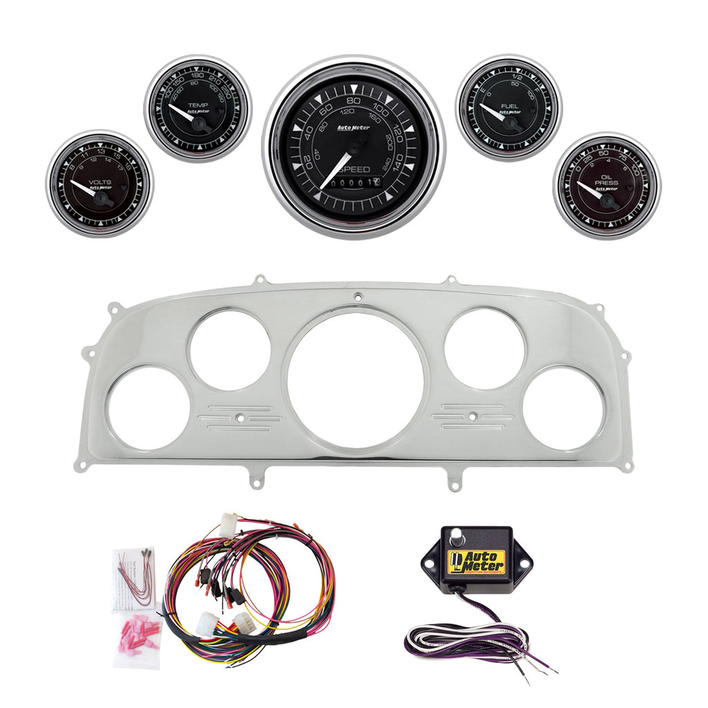 AutoMeter Chrono Chrome 1959 Ford Galaxie Billet Panel/Gauge Kit - 3-3/8in. (x1) & 2-1/16in. (x4) (2969-15)