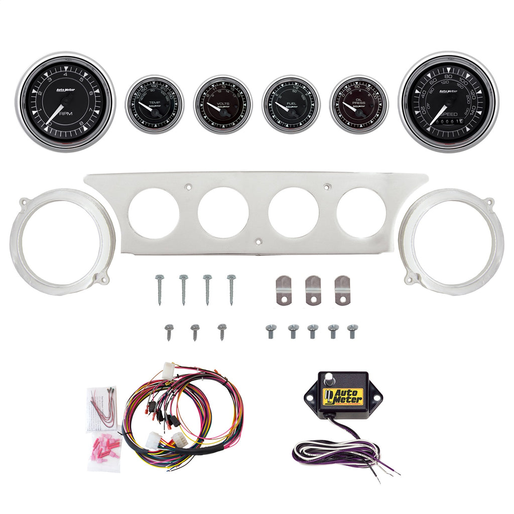 AutoMeter Chrono Chrome 63-64 Ford Galaxie Billet Panel/Gauge Kit - 3-3/8in. (x2) & 2-1/16in. (x4) (2970-15)