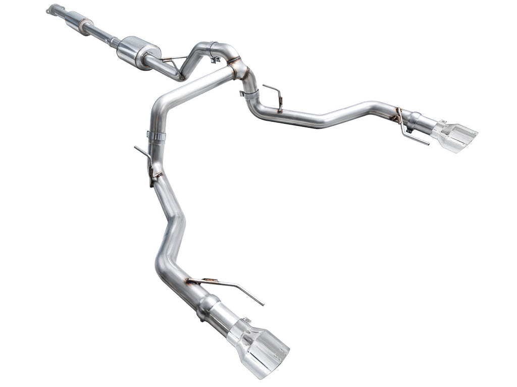 AWE Tuning 0FG Resonated Catback for '21+ Ford F-150 Tremor (With Bumper Cutouts) - Chrome Silver Tips (3015-32402)
