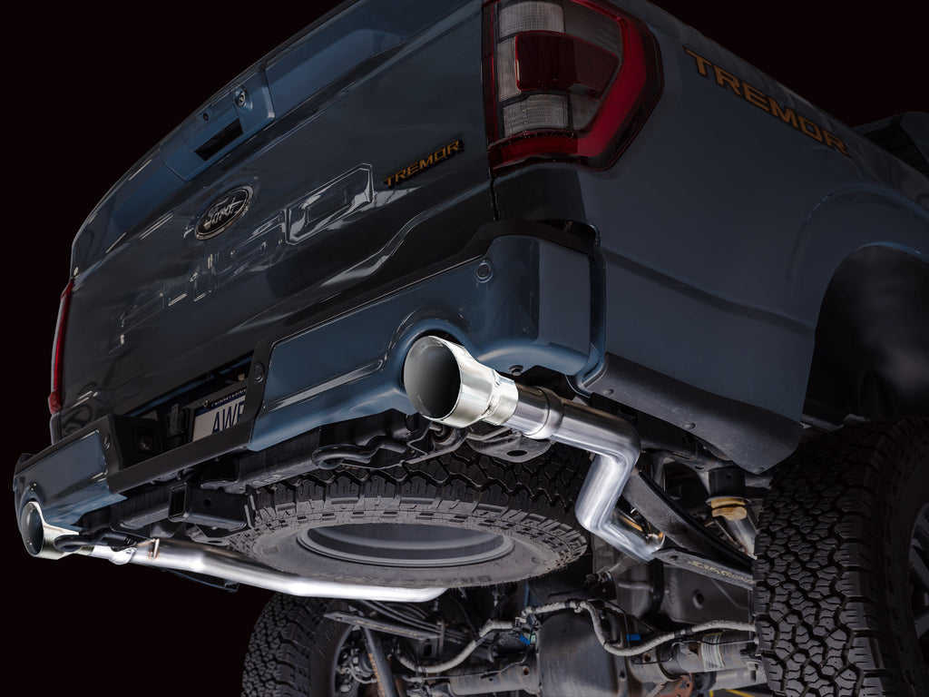 AWE Tuning 0FG Resonated Catback for '21+ Ford F-150 Tremor (With Bumper Cutouts) - Chrome Silver Tips (3015-32402)