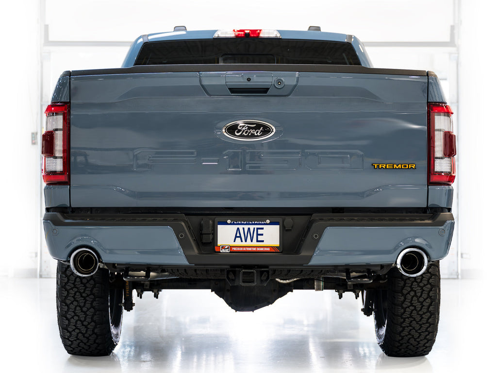 AWE Tuning 0FG Non-Resonated Catback for '21+ Ford F-150 Tremor (With Bumper Cutouts) - Chrome Silver Tips (3020-32402)