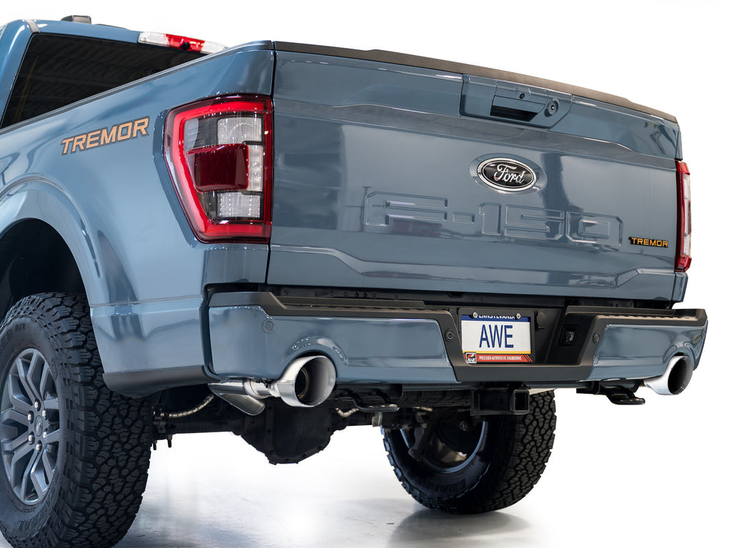 AWE Tuning 0FG Non-Resonated Catback for '21+ Ford F-150 Tremor (With Bumper Cutouts) - Chrome Silver Tips (3020-32402)