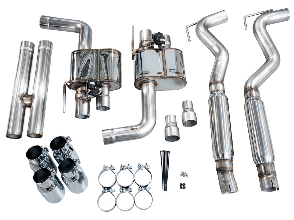 AWE Tuning SwitchPath Cat-back Exhaust for '18-'23 S550 Mustang GT - Quad Chrome Silver Tips (3025-42550)
