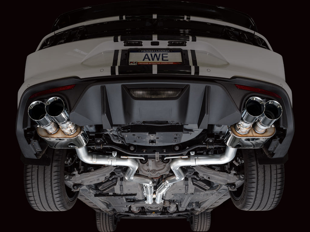 AWE Tuning SwitchPath Cat-back Exhaust for '18-'23 S550 Mustang GT - Quad Chrome Silver Tips (3025-42550)