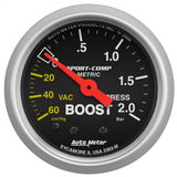 AutoMeter Sport-Comp 52mm 60cm/HG -2.0 Bar Mechanical Boost Gauge (3303-M)