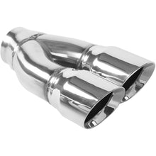 Load image into Gallery viewer, MagnaFlow Tip Stainless Double Wall Round Dual Outlet Polished 3in DIA 2.25in Inlet 9.75in Length (35227)