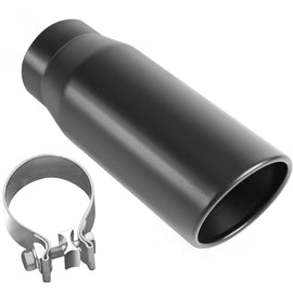 MagnaFlow Tip Black Coated w/ Clamp Single Wall Round Outlet 4in Diameter 3in Inlet 12in Length (35236)