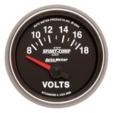 AutoMeter Sport-Comp II 52mm 8-18 Volt Short Sweep Electronic Voltmeter (3692)