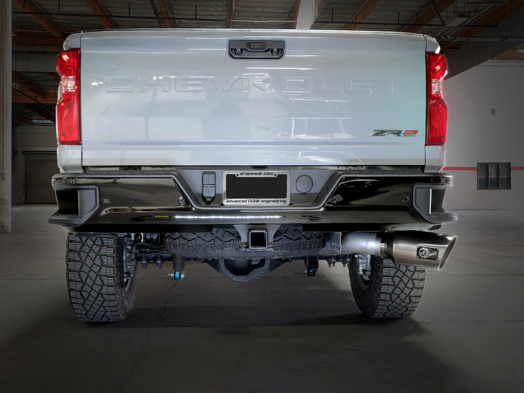 aFe Power Large Bore-HD 5in 409SS DPF-Back Exhaust System w/Pol Tip 24-25 GM Diesel Trucks V8-6.6L(td) L5P (49-44147-P)