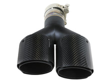 Load image into Gallery viewer, Takeda 2.5in 304 Stainless Steel Clamp-on Exhaust Tip Driver side 2.5in Inlet 4in Dual-Carbon (49T25480-C122)