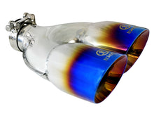 Load image into Gallery viewer, Takeda 2.5in 304 Stainless Steel Clamp-on Exhaust Tip Passenger Side 2.5in Inlet 4inDual - Blue (49T25484-L121)