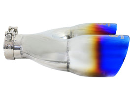 Takeda 2.5in 304 Stainless Steel Clamp-on Exhaust Tip Passenger Side 2.5in Inlet 4inDual - Blue (49T25484-L121)