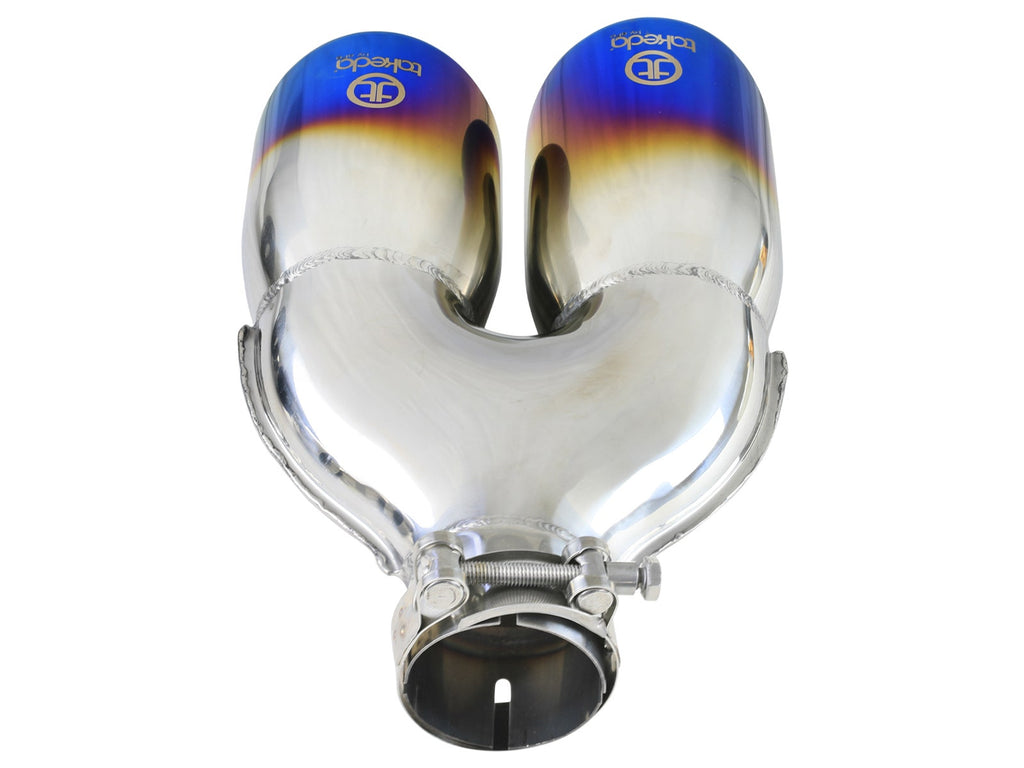 Takeda 2.5in 304 Stainless Steel Clamp-on Exhaust Tip Passenger Side 2.5in Inlet 4inDual - Blue (49T25484-L121)