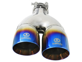 Takeda 2.5in 304 Stainless Steel Clamp-on Exhaust Tip Driver Side 2.5in Inlet 4inDual-Blue Flame (49T25484-L122)