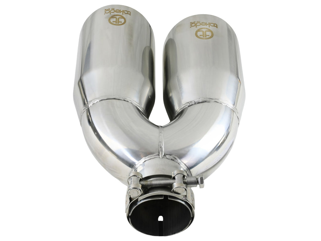 Takeda 2.5in 304 Stainless Steel Clamp-on Exhaust Tip Drivers Side 2.5in Inlet 4inDual- Polished (49T25484-P122)
