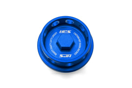 HPS Performance Anodized billet aluminum oil cap, M32x3.5, 14mm tall thread, 35mm total height (5269-108BL)
