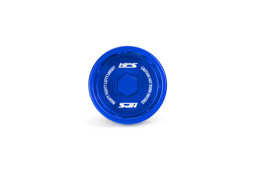 HPS Performance Anodized billet aluminum twist-lock oil cap, 38mm top diameter, 38mm height (5269-110BL)