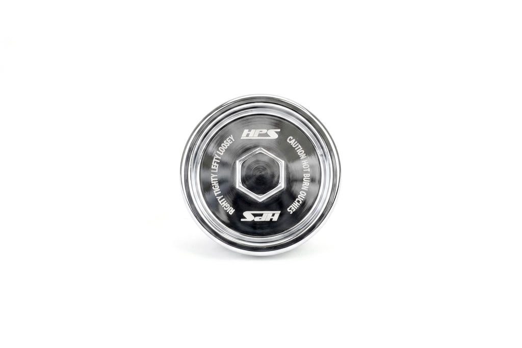 HPS Performance Anodized billet aluminum twist-lock oil cap, 38mm top diameter, 38mm height (5269-110C)