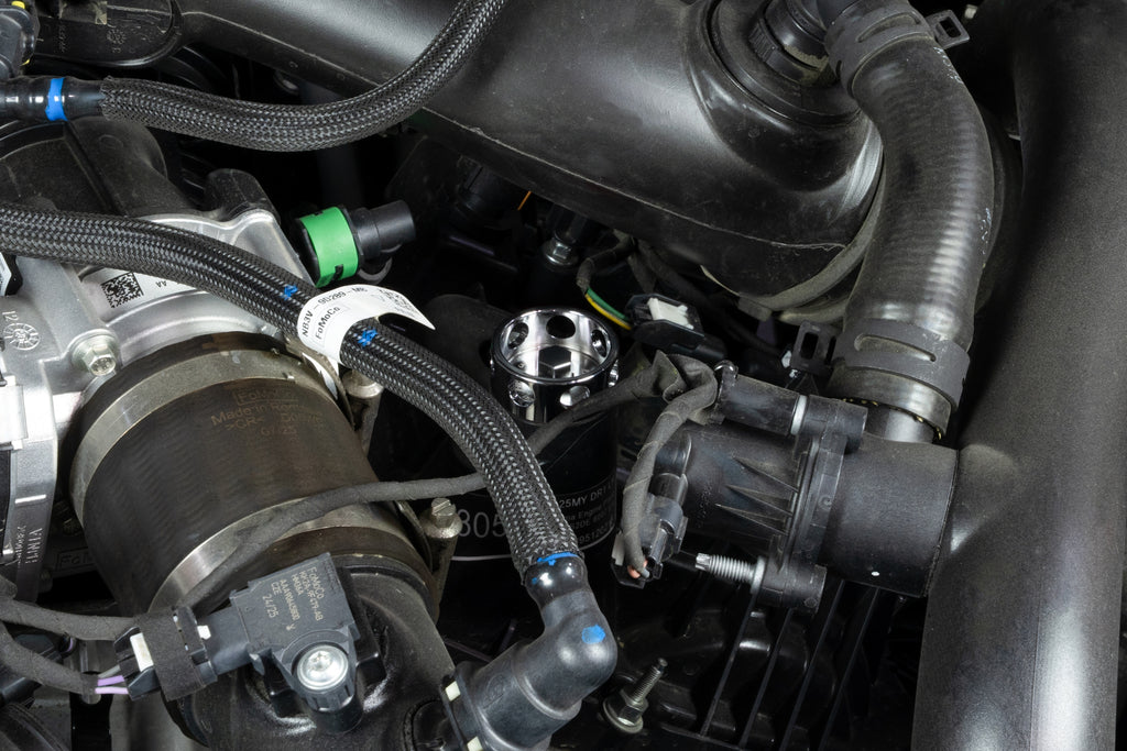 HPS Performance Anodized billet aluminum twist-lock oil cap, 38mm top diameter, 38mm height (5269-110C)