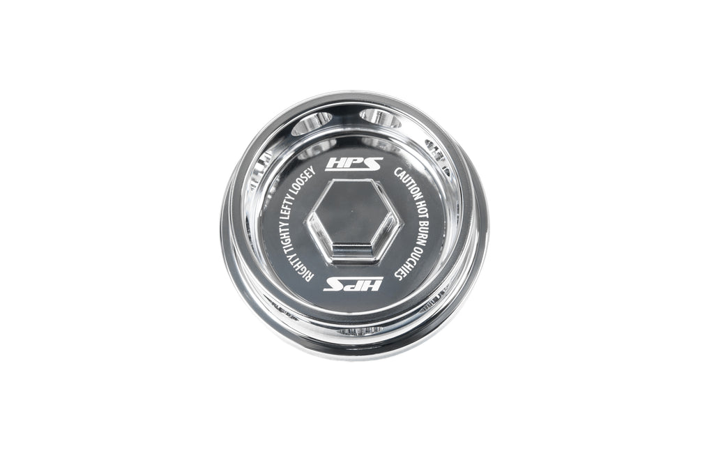 HPS Performance Anodized billet aluminum twist-lock oil cap, 56mm top diameter, 38mm height (5269-111C)