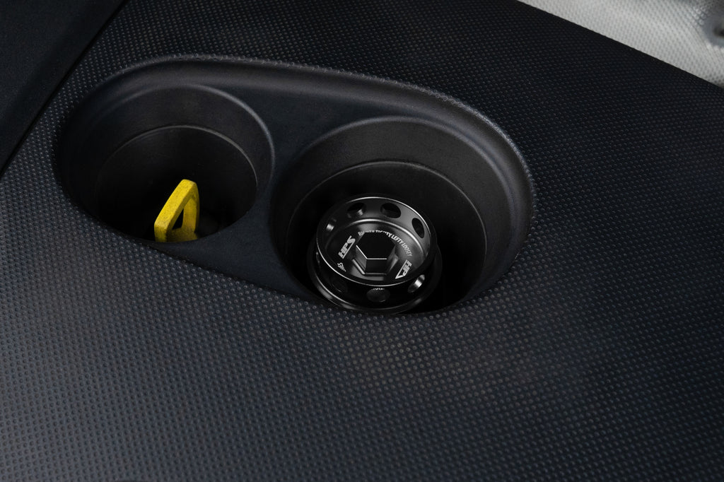 HPS Performance Anodized billet aluminum twist-lock oil cap, 56mm top diameter, 38mm height (5269-111WB)