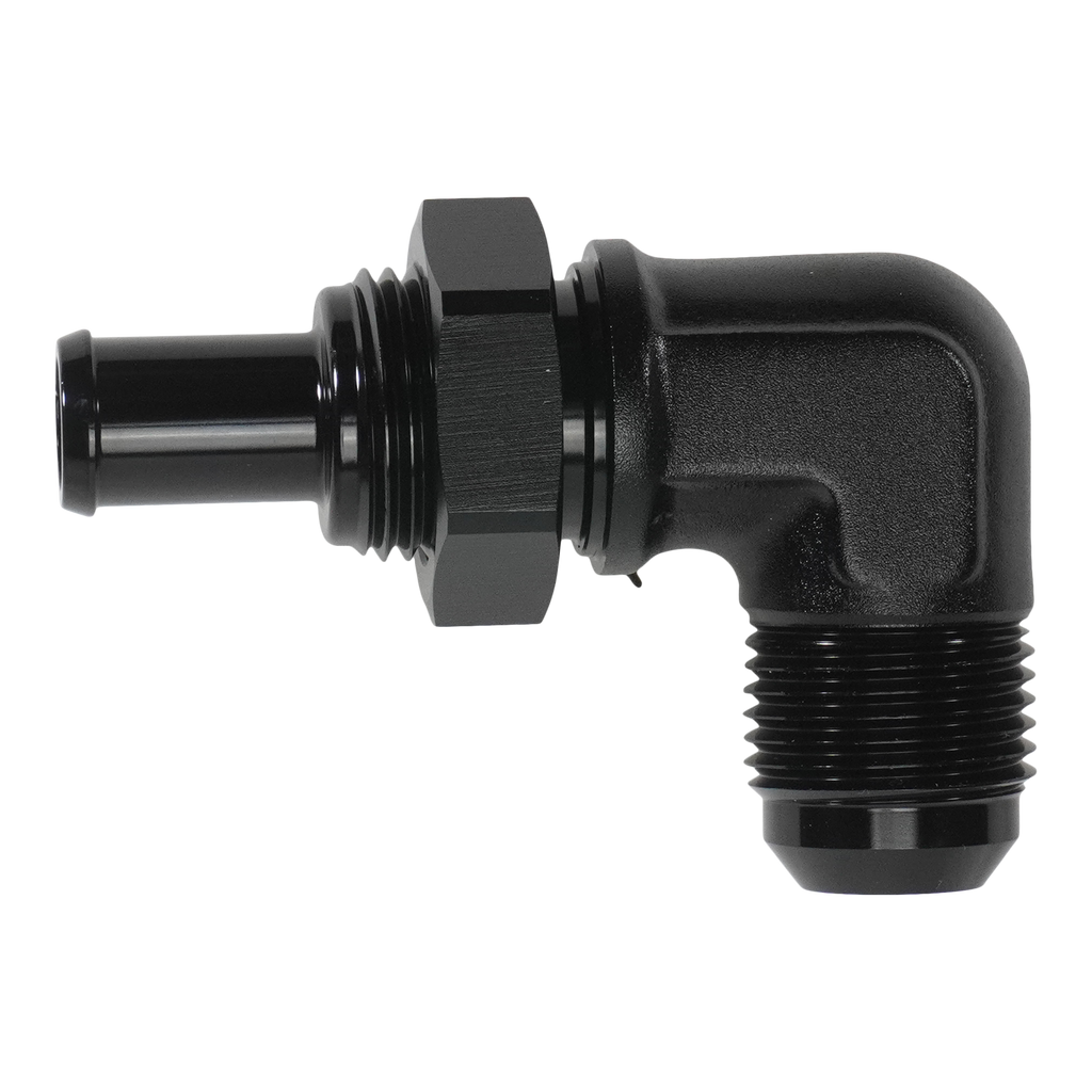 DeatschWerks 10AN Male Flare Bulkhead to 1/2in Hose Barb 90-Degree (6-02-0794-B)