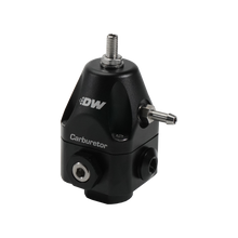Load image into Gallery viewer, DeatschWerks Compact Carburetor Adjustable Fuel Regulator 6AN x4 Inlets - 6AN Return - Black (6-0550-FRB)