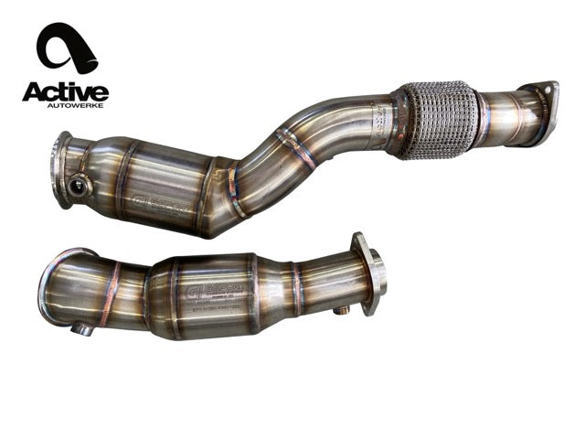 Active AutoWerke BMW S58 G80 M3 G82 M4 G87 M2 Downpipes w Active A-Flow CAT - G8X S58 Catted Downpipes (11-085A)