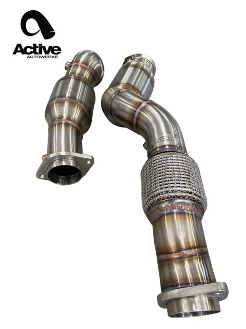 Active AutoWerke BMW S58 G80 M3 G82 M4 G87 M2 Downpipes w Active A-Flow CAT - G8X S58 Catted Downpipes (11-085A)