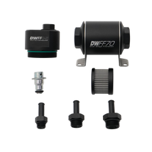 Load image into Gallery viewer, DeatschWerks DWFFR-X 70mm Billet Fuel Filter Regulator - 10 Micron with 3/8in Fittings (8-FFR-070-010K-38)