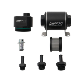 DeatschWerks DWFFR-X 70mm Billet Fuel Filter Regulator - 10 Micron with 3/8in Fittings (8-FFR-070-010K-38)