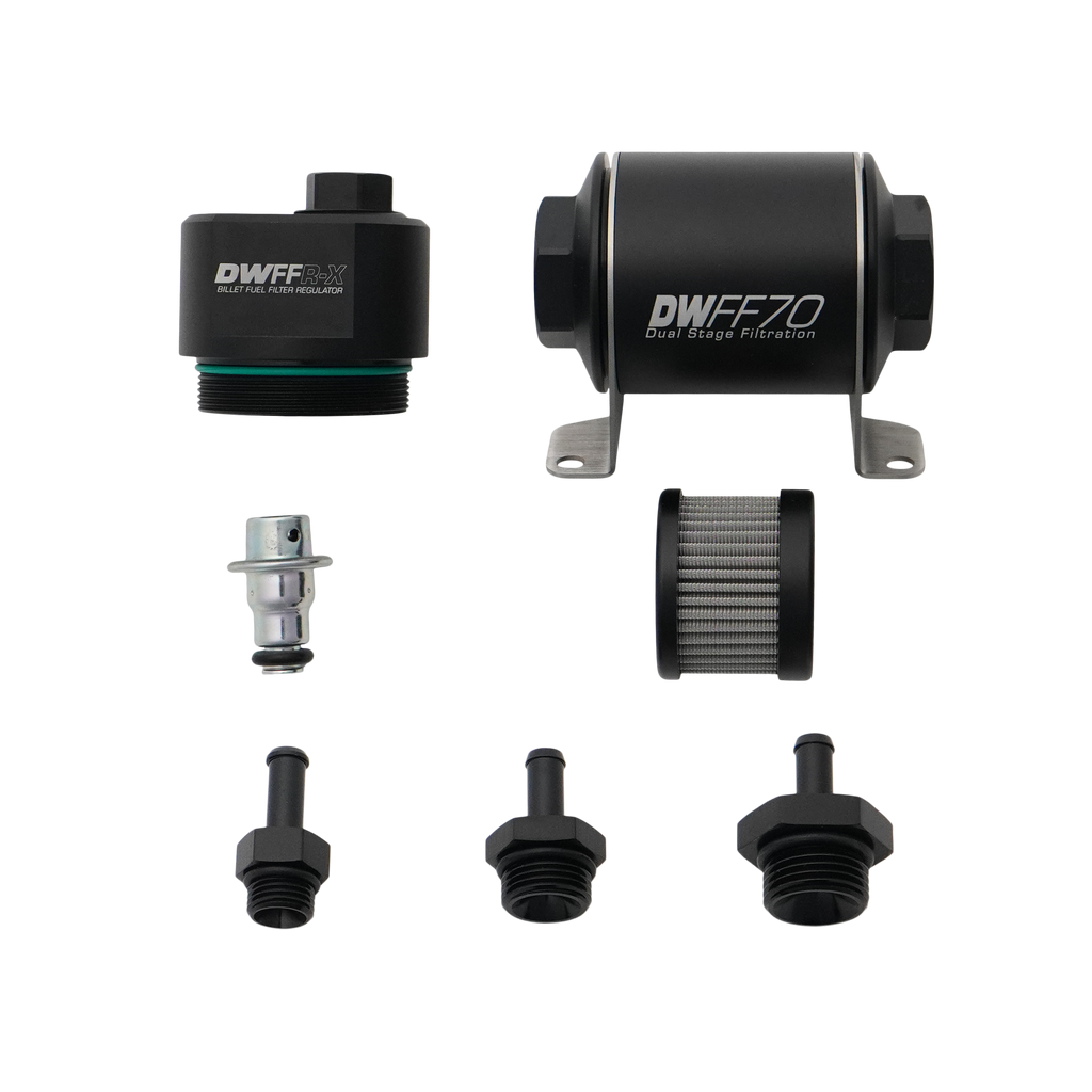 DeatschWerks DWFFR-X 70mm Billet Fuel Filter Regulator - 10 Micron with 5/16in Fittings (8-FFR-070-010K-516)