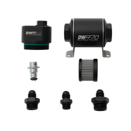 DeatschWerks DWFFR-X 70mm Billet Fuel Filter Regulator - 10 Micron with 6AN Fittings (8-FFR-070-010K-6)