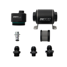 Load image into Gallery viewer, DeatschWerks DWFFR-X 70mm Billet Fuel Filter Regulator - 10 Micron with 8AN Fittings (8-FFR-070-010K-8)