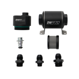 DeatschWerks DWFFR-X 70mm Billet Fuel Filter Regulator - 10 Micron with 8AN Fittings (8-FFR-070-010K-8)